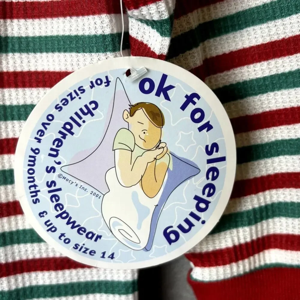 Christmas Candy Stripe Toddler 2T-3T Baby Thermal Henley Pajama Unisex NWT